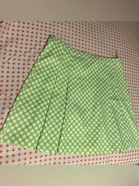 Tory Sport Lime Green Lattice Pleated Skirt
